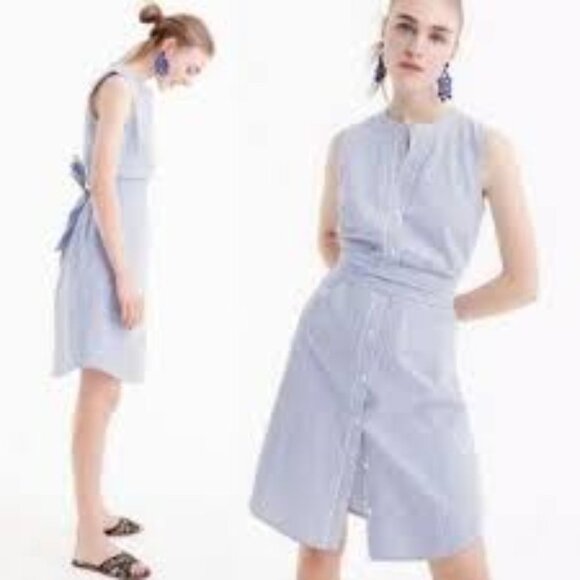 J. Crew Dresses & Skirts - NWT J. Crew Sleeveless Striped Poplin Dress Cotton  Blue White 2x